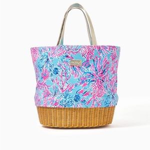Lilly Pulitzer wicker beach tote
